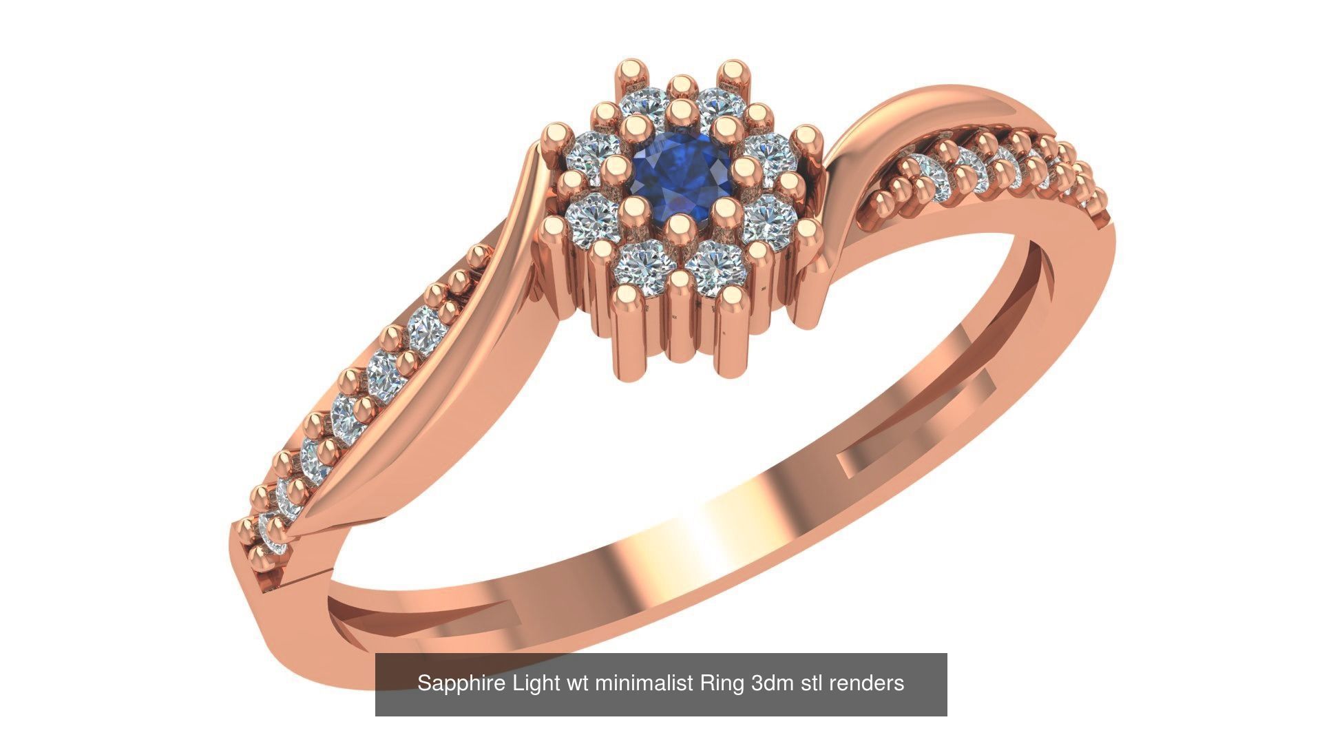 37 Blue Sapphire Gemstone Ring 3dm stl renders 3D Model Collection_14