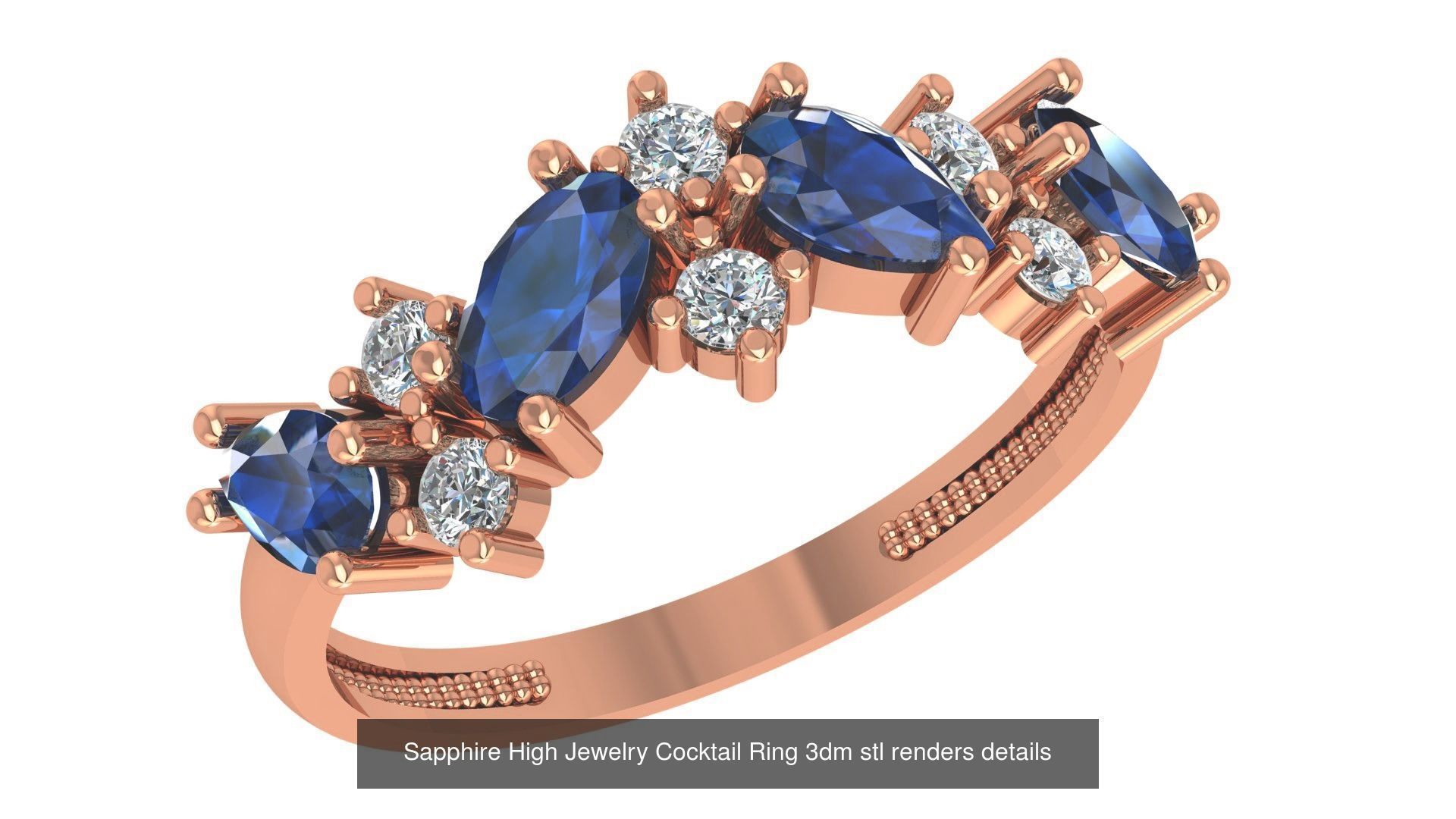 37 Blue Sapphire Gemstone Ring 3dm stl renders 3D Model Collection_26