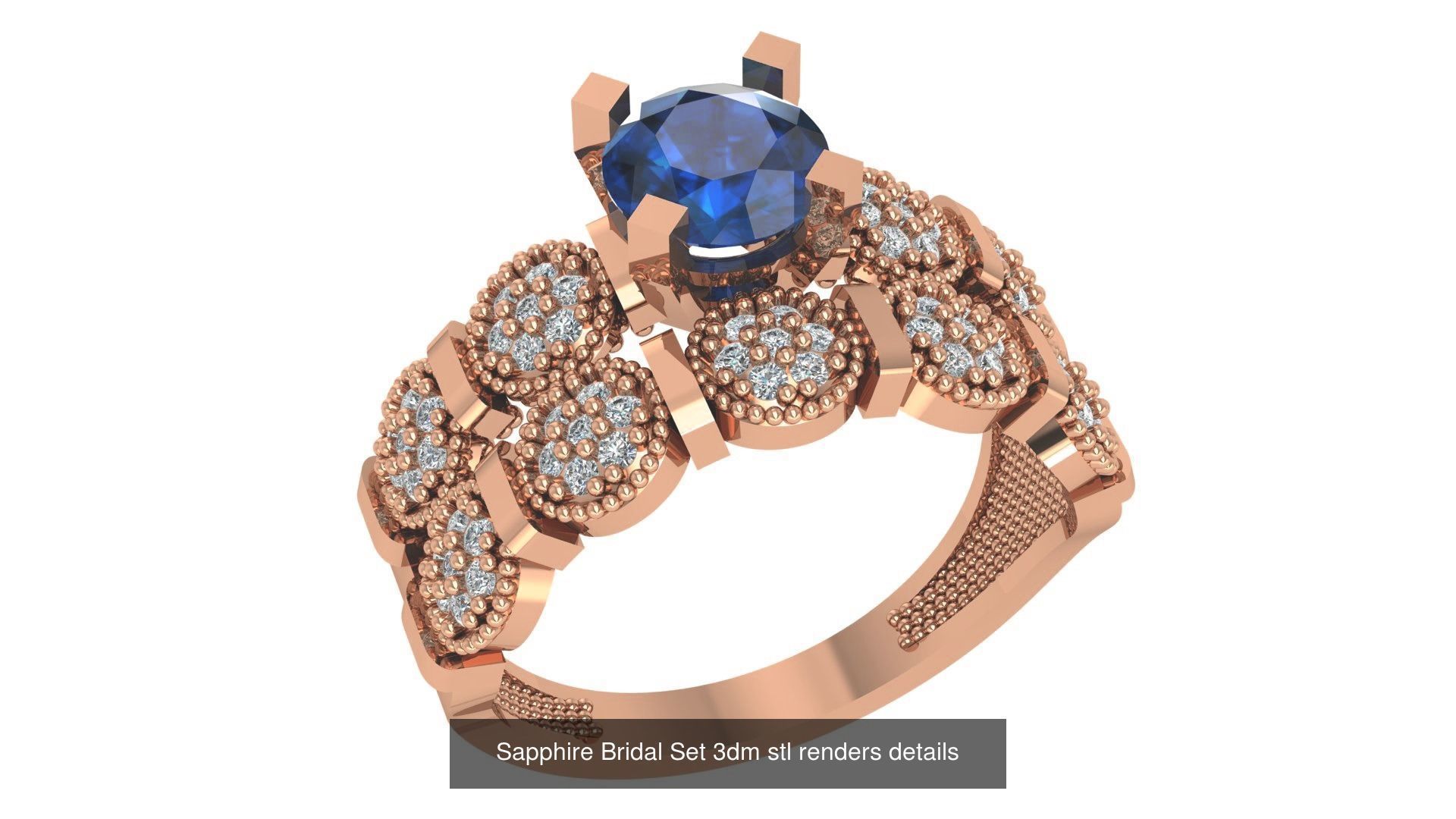 37 Blue Sapphire Gemstone Ring 3dm stl renders 3D Model Collection_40
