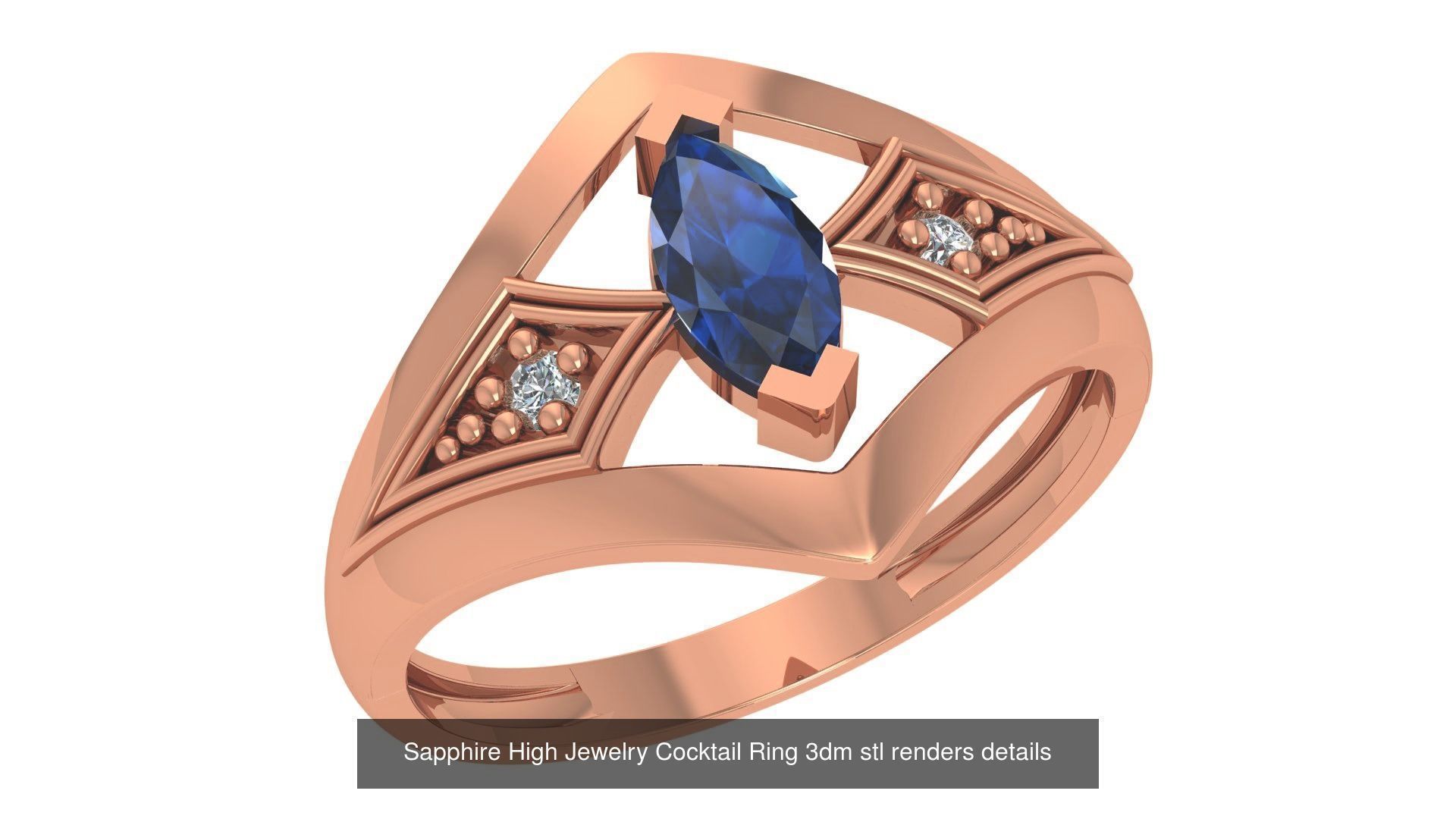 37 Blue Sapphire Gemstone Ring 3dm stl renders 3D Model Collection_21