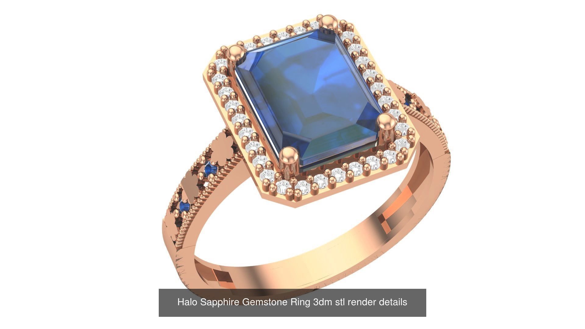 37 Blue Sapphire Gemstone Ring 3dm stl renders 3D Model Collection_33