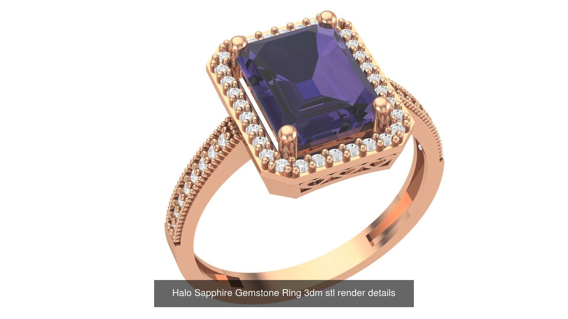 37 Blue Sapphire Gemstone Ring 3dm stl renders 3D Model Collection_34