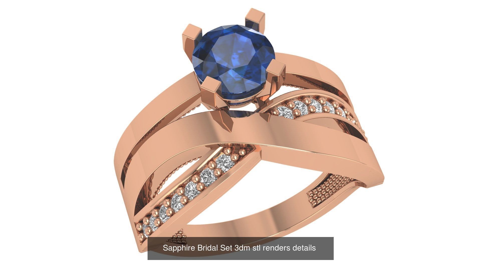 37 Blue Sapphire Gemstone Ring 3dm stl renders 3D Model Collection_39