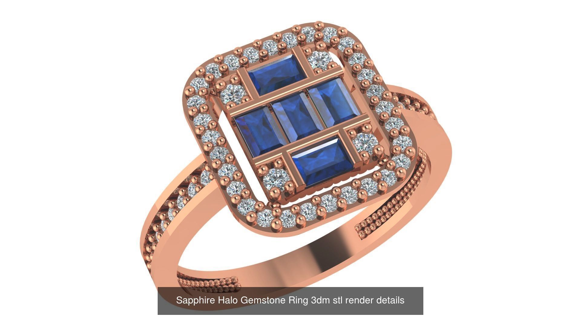 37 Blue Sapphire Gemstone Ring 3dm stl renders 3D Model Collection_37