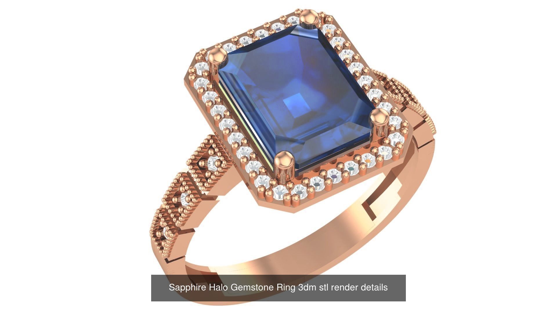 37 Blue Sapphire Gemstone Ring 3dm stl renders 3D Model Collection_36