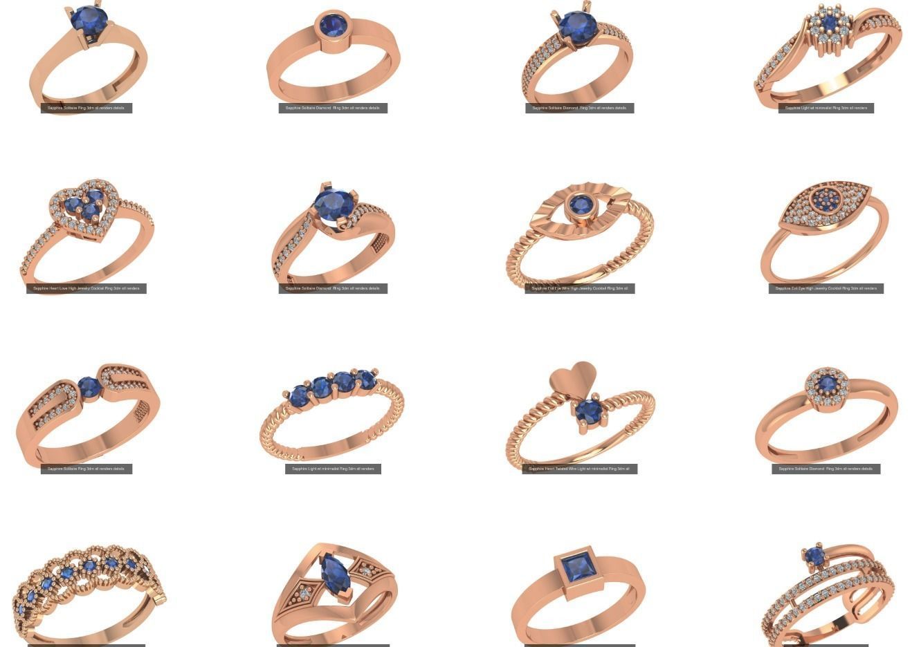 37 Blue Sapphire Gemstone Ring 3dm stl renders 3D Model Collection_2