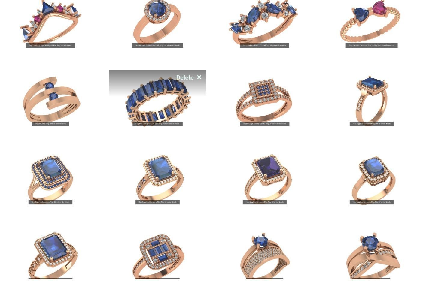 37 Blue Sapphire Gemstone Ring 3dm stl renders 3D Model Collection_1