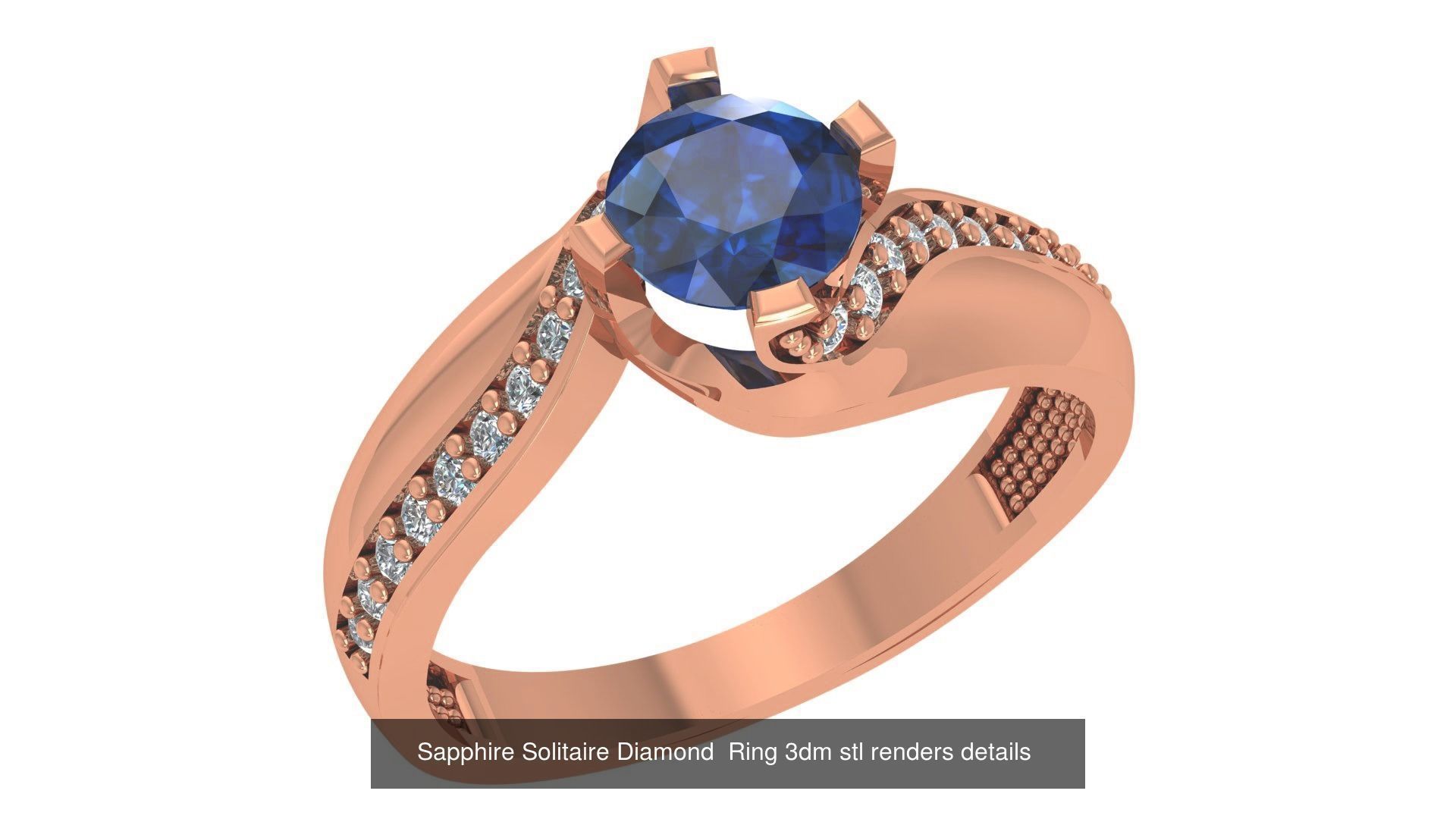 37 Blue Sapphire Gemstone Ring 3dm stl renders 3D Model Collection_15