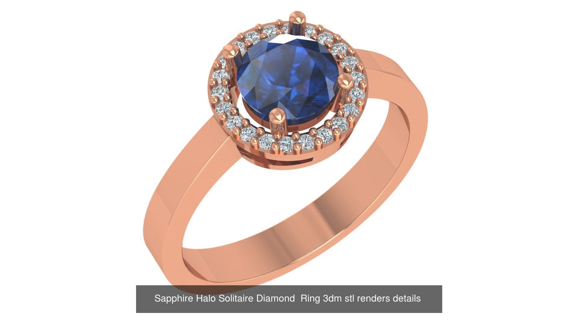 37 Blue Sapphire Gemstone Ring 3dm stl renders 3D Model Collection_25