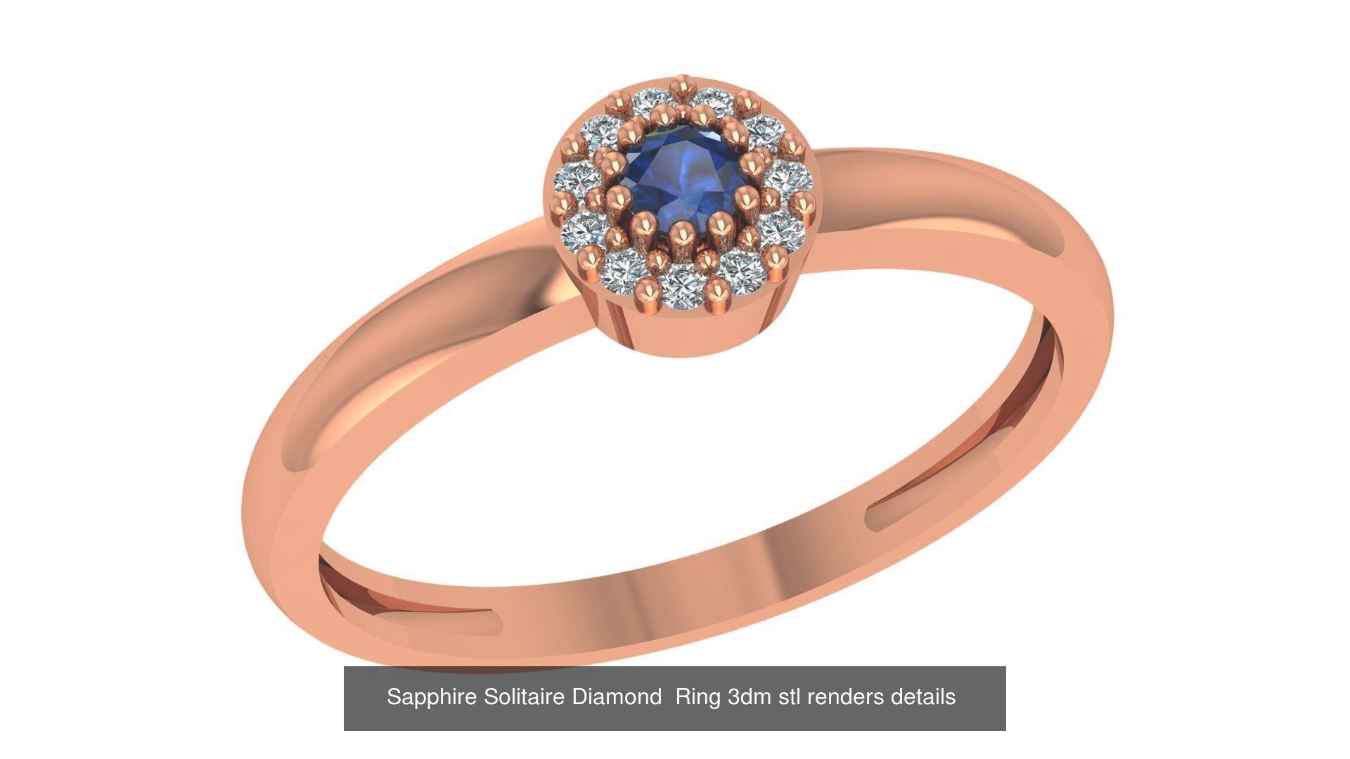 37 Blue Sapphire Gemstone Ring 3dm stl renders 3D Model Collection_20