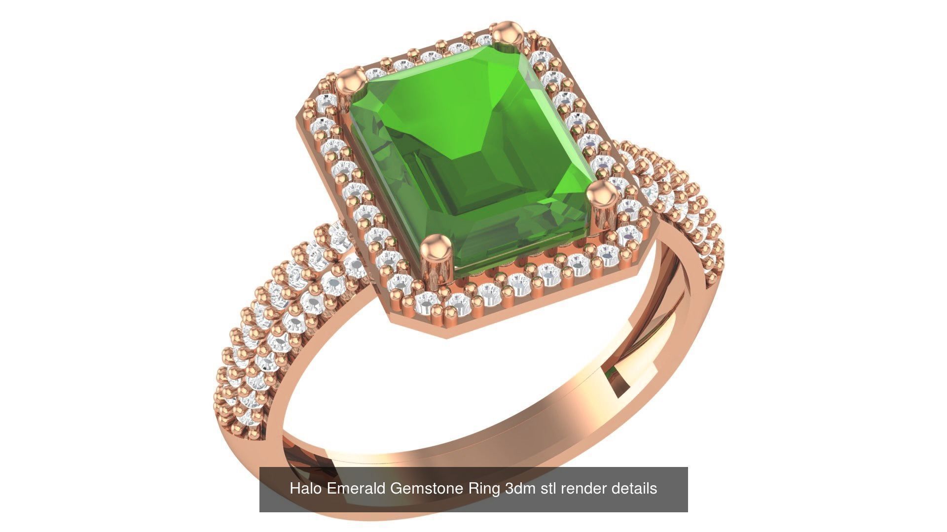 14 Emerald Gemstone Cocktail Ring 3dm stl renders details 3D Model Collection_8