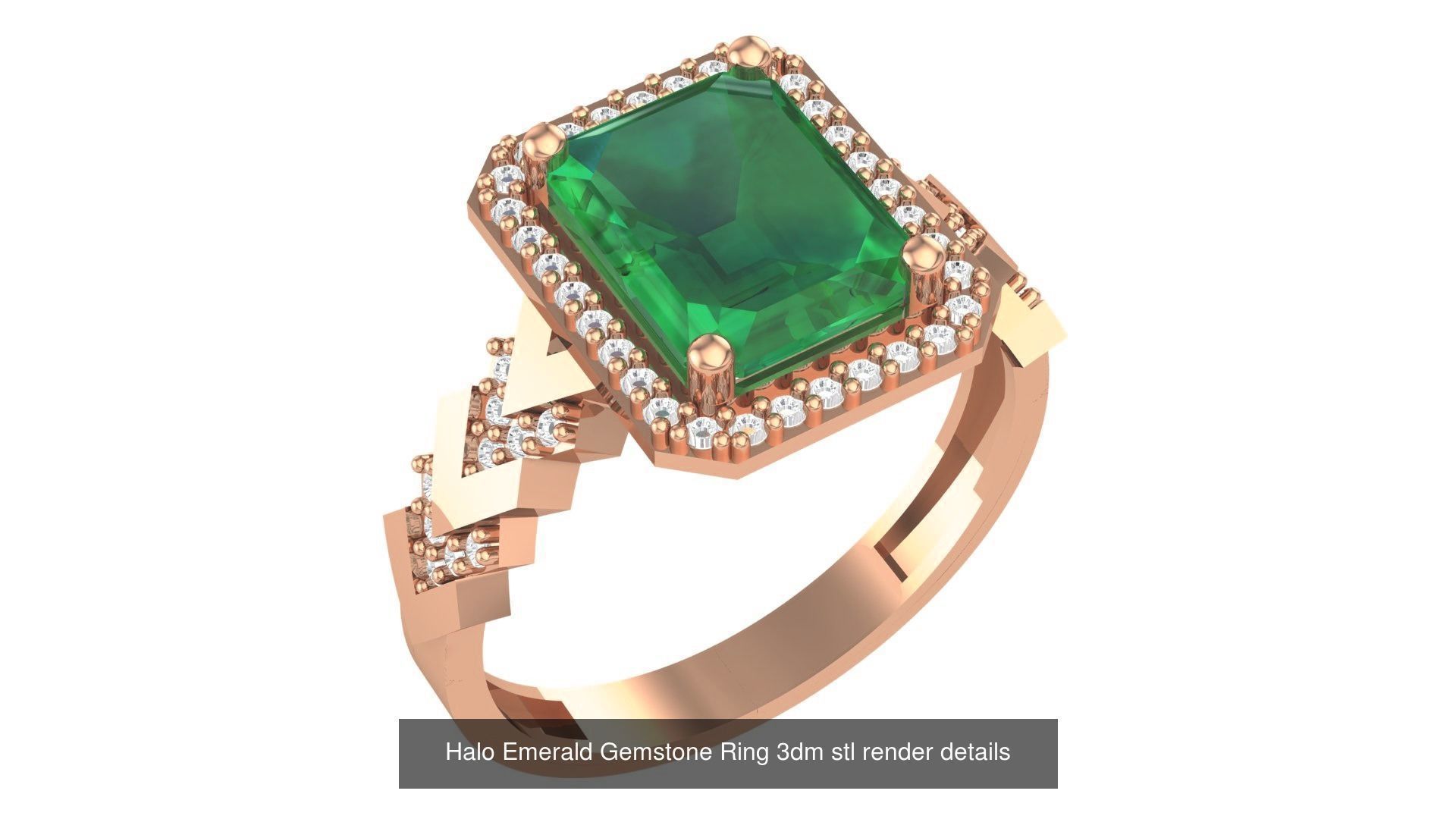 14 Emerald Gemstone Cocktail Ring 3dm stl renders details 3D Model Collection_11