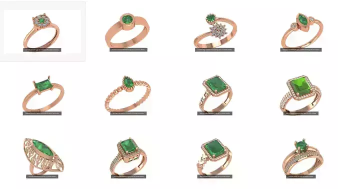 14 Emerald Gemstone Cocktail Ring 3dm stl renders details 3D Model Collection