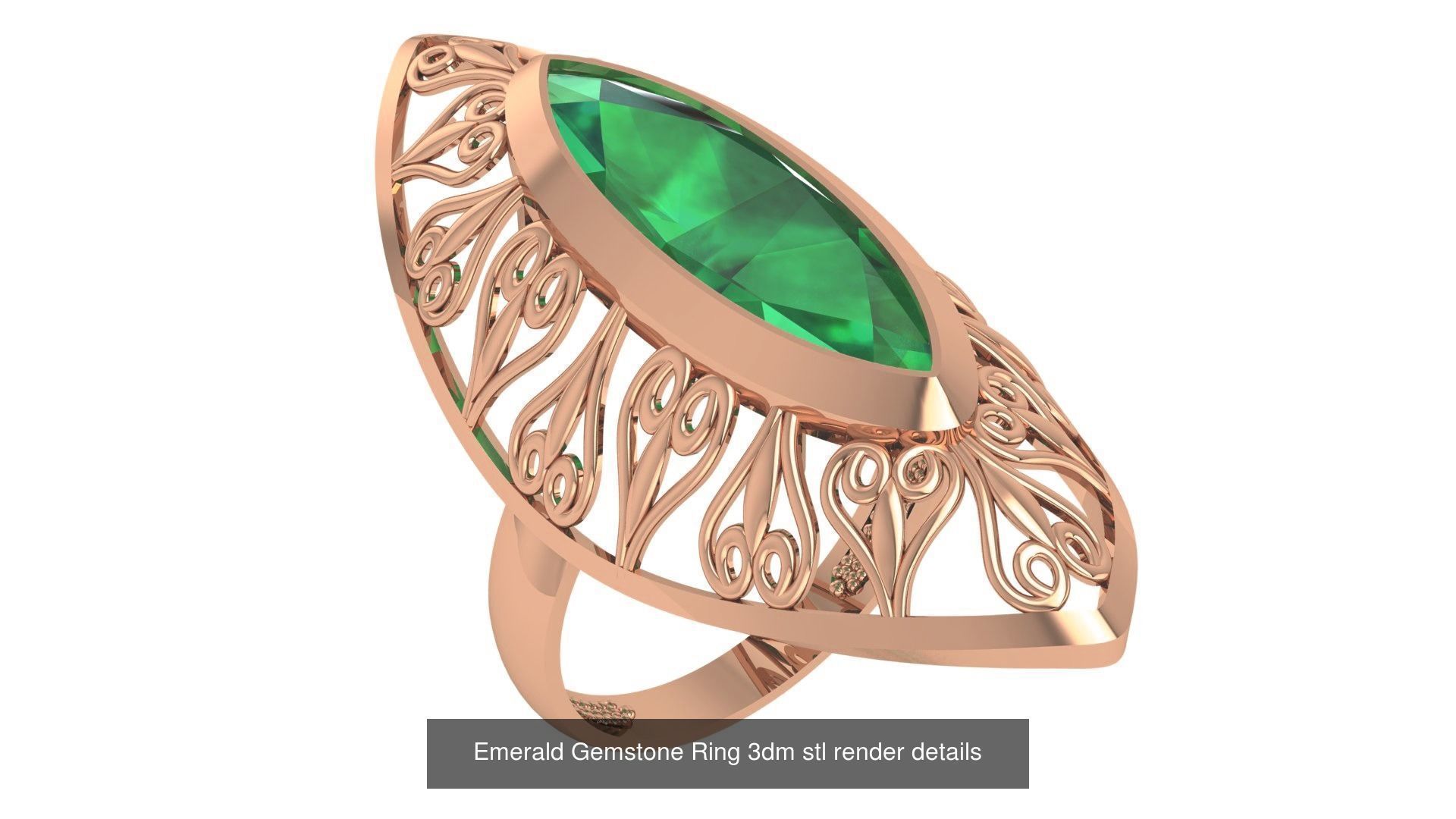 14 Emerald Gemstone Cocktail Ring 3dm stl renders details 3D Model Collection_9