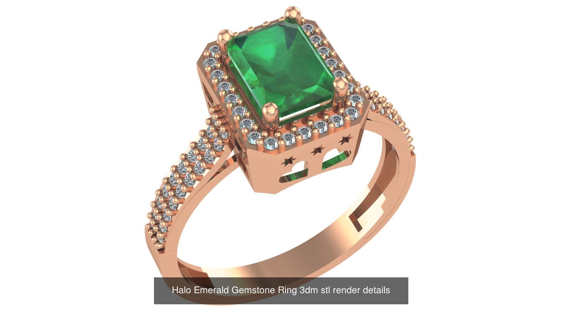 14 Emerald Gemstone Cocktail Ring 3dm stl renders details 3D Model Collection_10