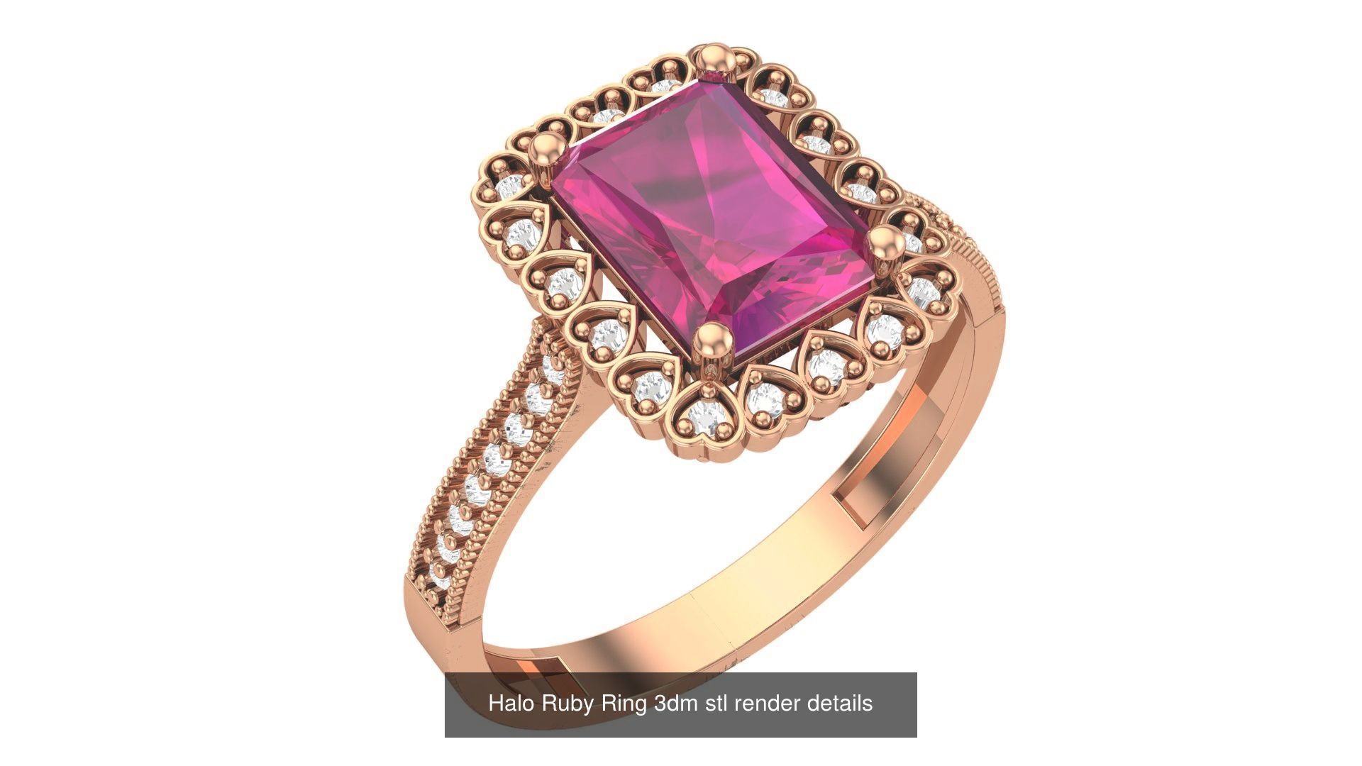 20 Ruby Gemstone Ring 3dm stl render details 3D Model Collection_12