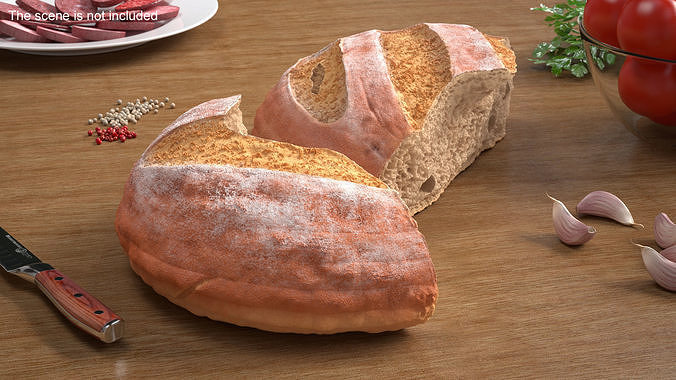 Broken Loaf of Round Bread 3D model 2