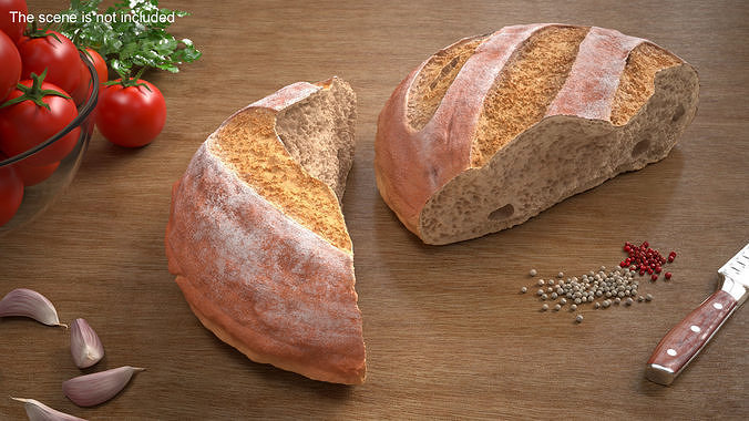 Broken Loaf of Round Bread 3D model