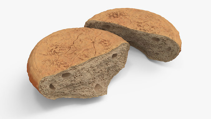 Broken Loaf of Round Bread 3D model 7