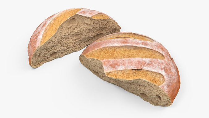 Broken Loaf of Round Bread 3D model 4