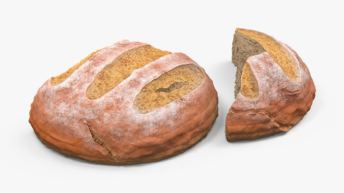 Broken Loaf of Round Bread 3D model 6