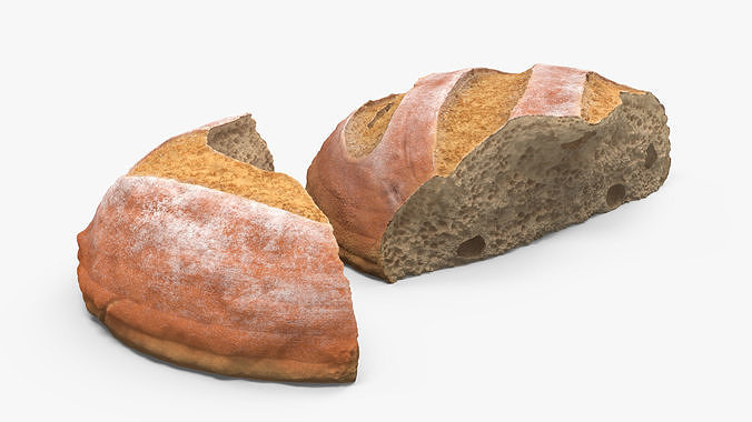 Broken Loaf of Round Bread 3D model 5
