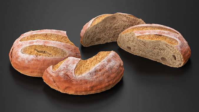 Broken Loaf of Round Bread 3D model 3