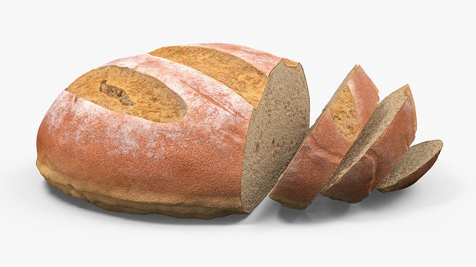 Round Loaf of Bread with Sliced Pieces 3D model 6