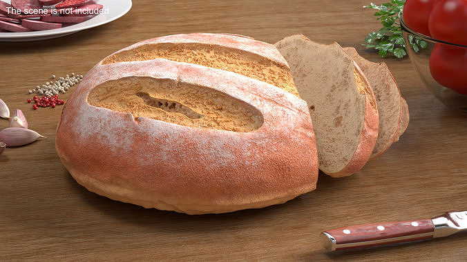Round Loaf of Bread with Sliced Pieces 3D model 2