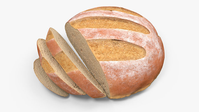 Round Loaf of Bread with Sliced Pieces 3D model 5