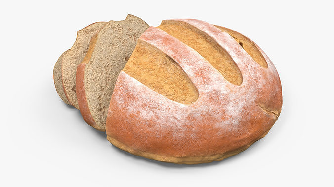 Round Loaf of Bread with Sliced Pieces 3D model 4