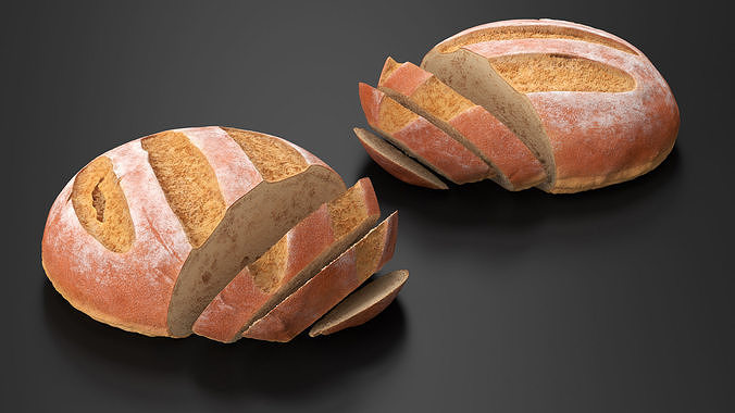 Round Loaf of Bread with Sliced Pieces 3D model 3