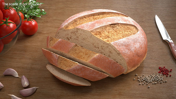 Round Loaf of Bread with Sliced Pieces 3D model