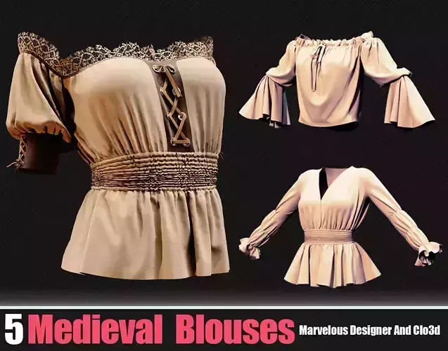 5 Medieval Women Blouses In Marvelous Designer