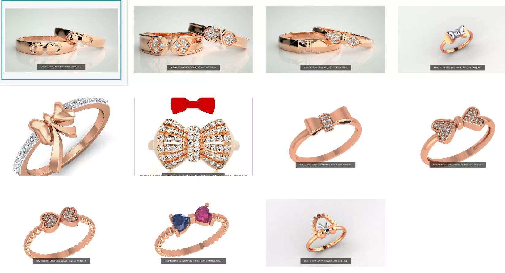 11 Bow tie High Jewelry Cocktail Ring 3dm stl renders details  3D Model Collection_0