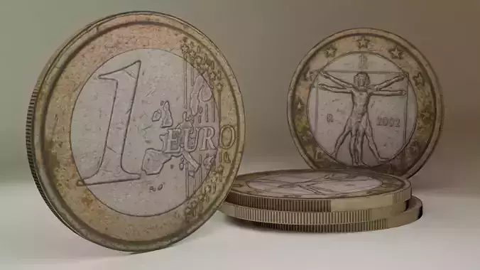 One euro coins from the year 2002 in 3D