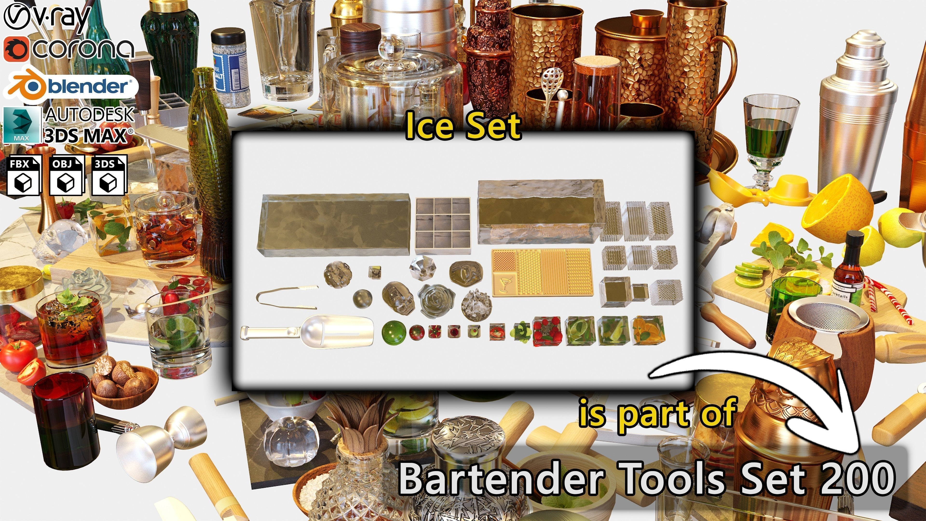 Bartender Tools Set 200 Ice 3D model_2