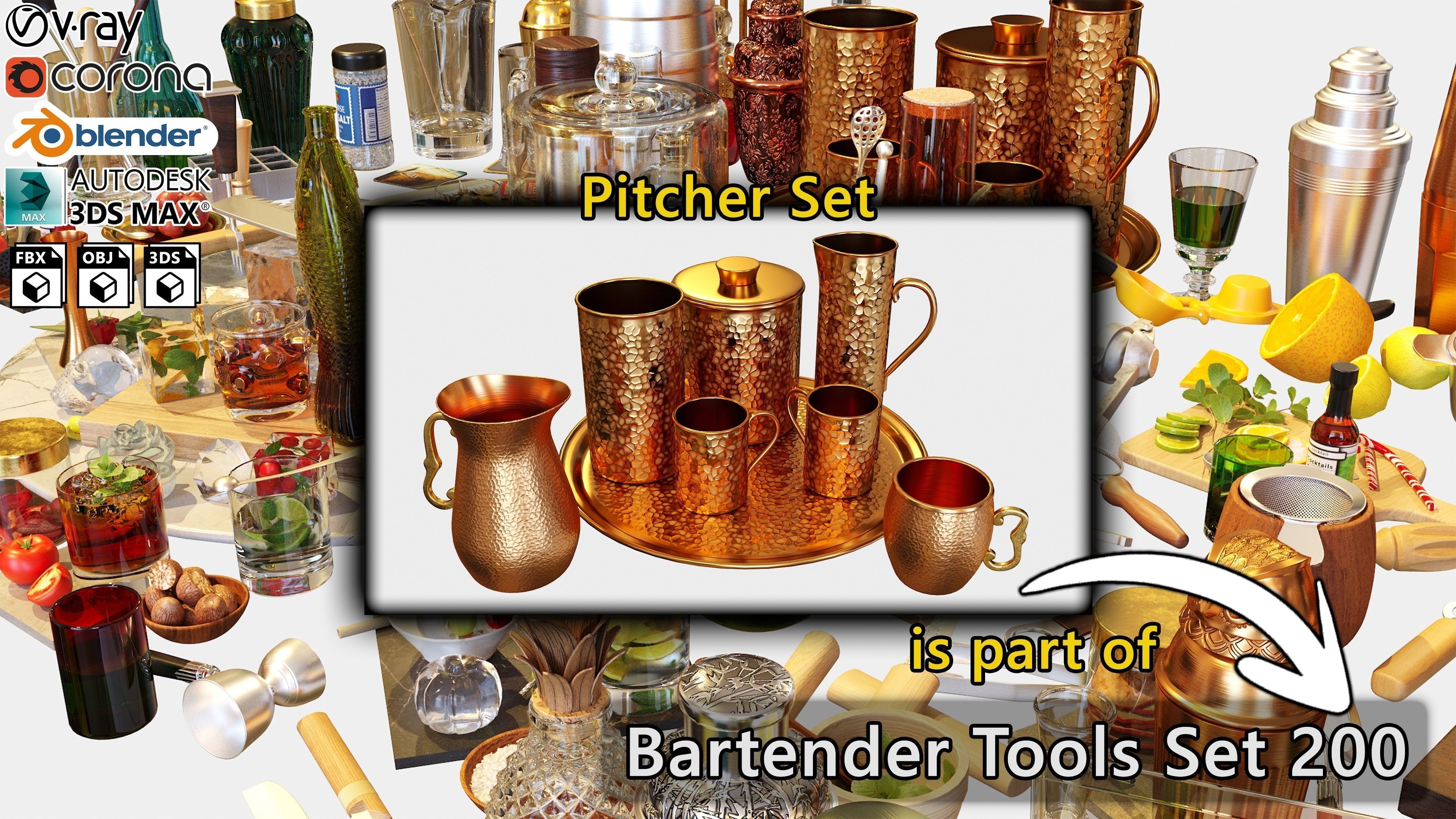 Bartender Tools Set 200 Pitchers 3D model_2