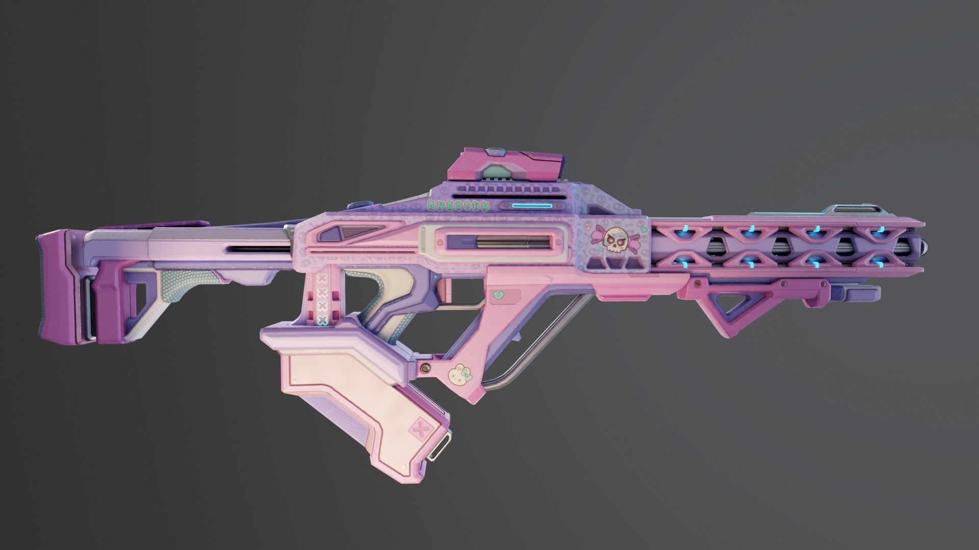 Pink Sci-Fi Assault Rifle Low-poly 3D model_2