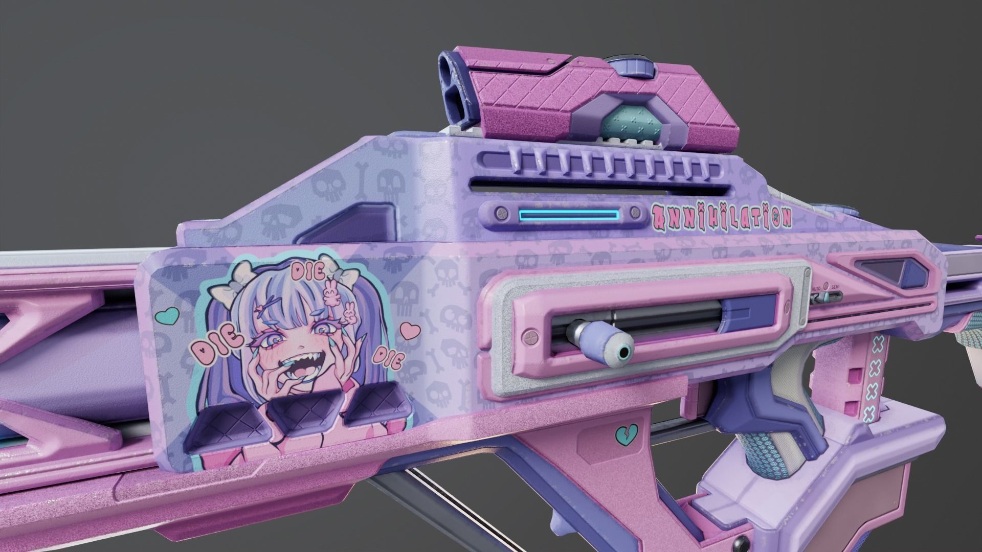 Pink Sci-Fi Assault Rifle Low-poly 3D model_10