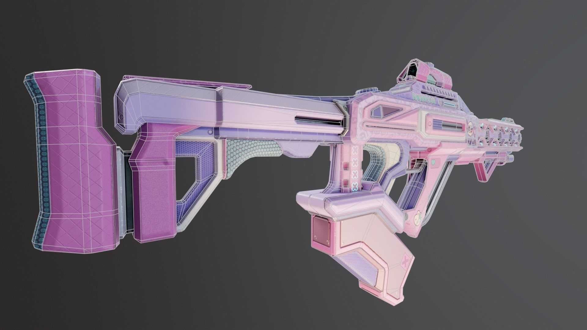 Pink Sci-Fi Assault Rifle Low-poly 3D model_5