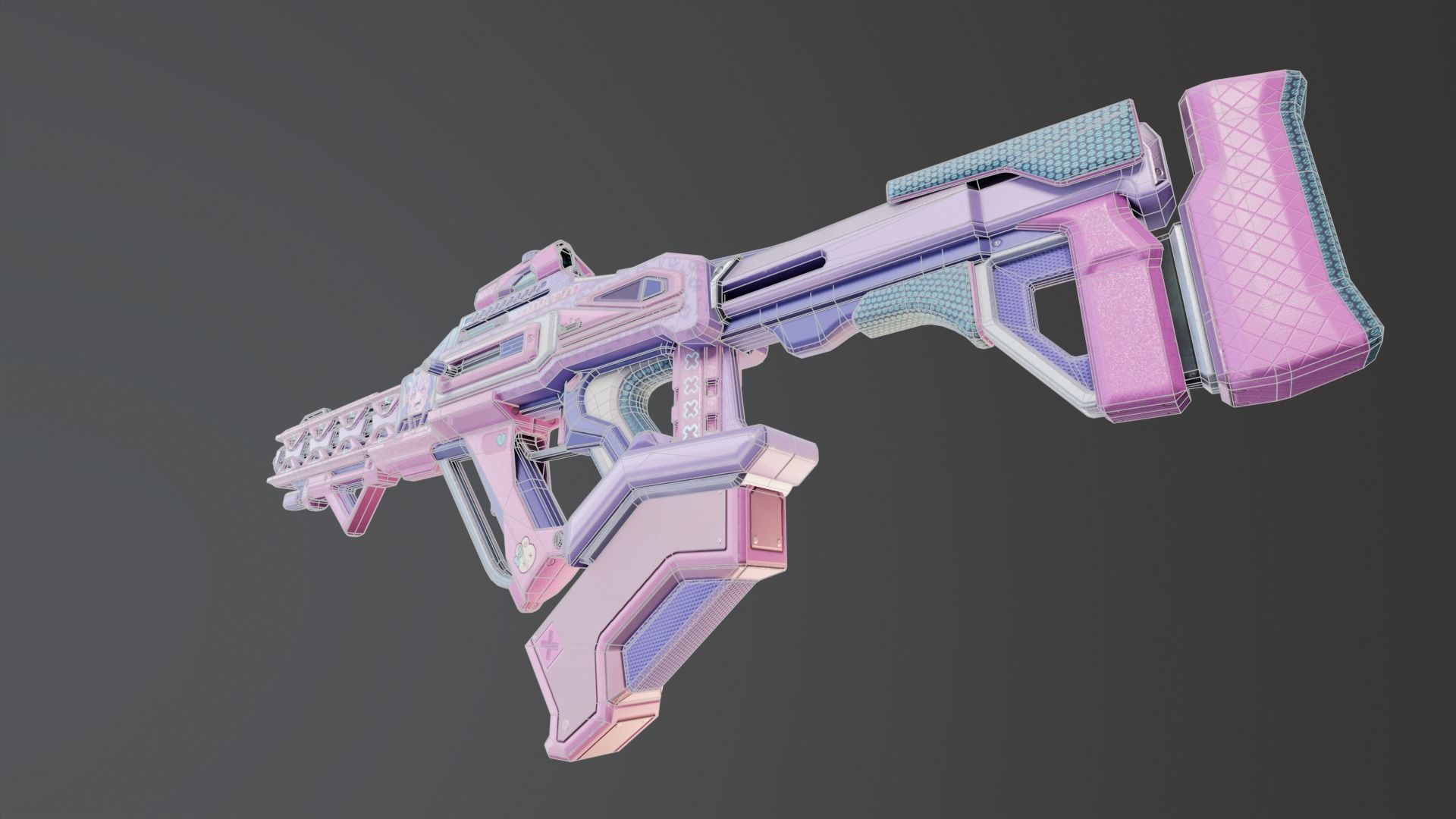Pink Sci-Fi Assault Rifle Low-poly 3D model_9