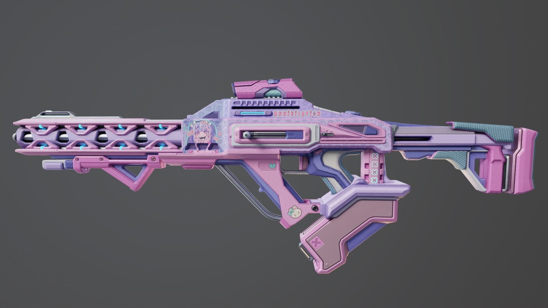 Pink Sci-Fi Assault Rifle Low-poly 3D model_16