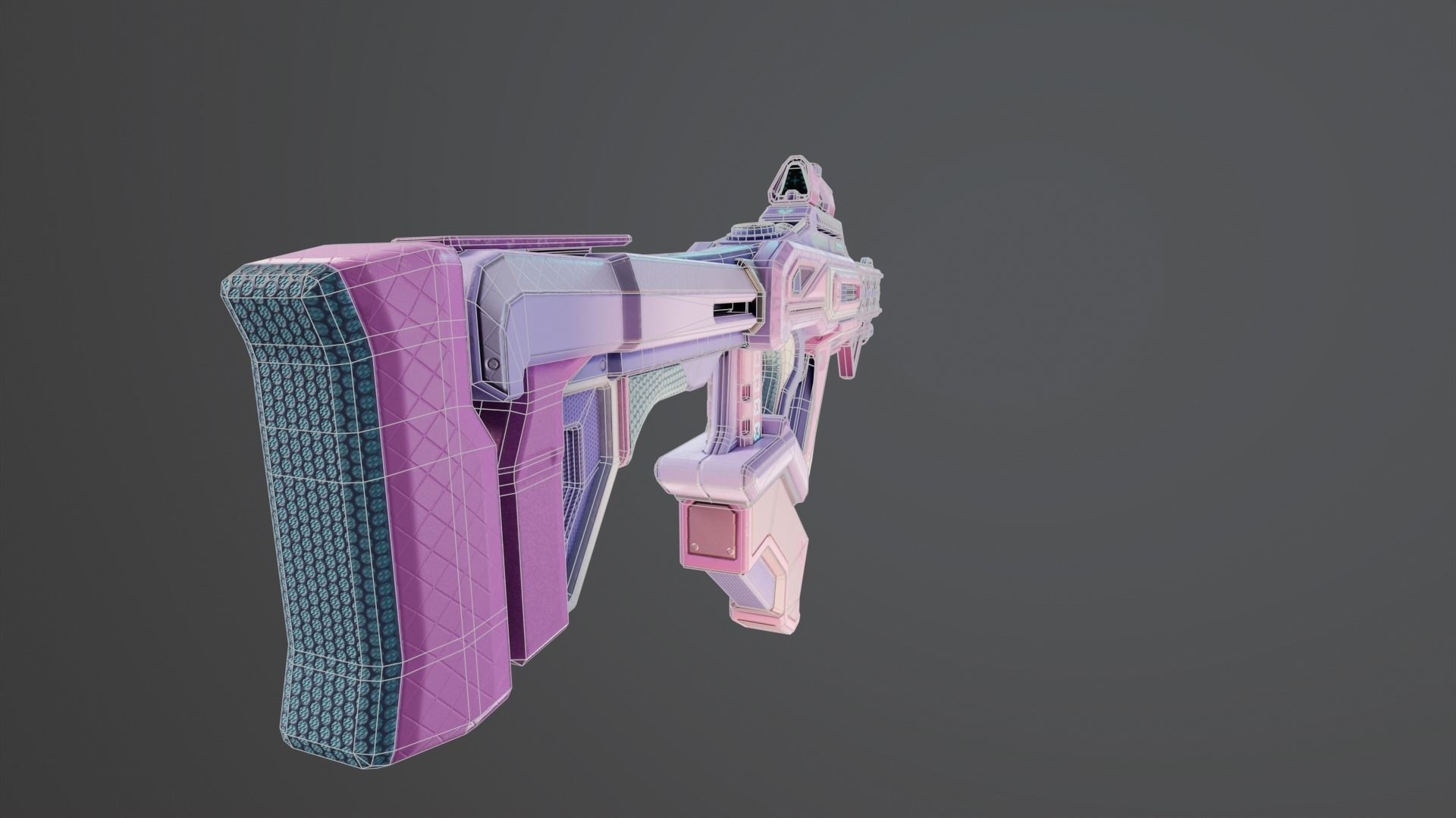 Pink Sci-Fi Assault Rifle Low-poly 3D model_7