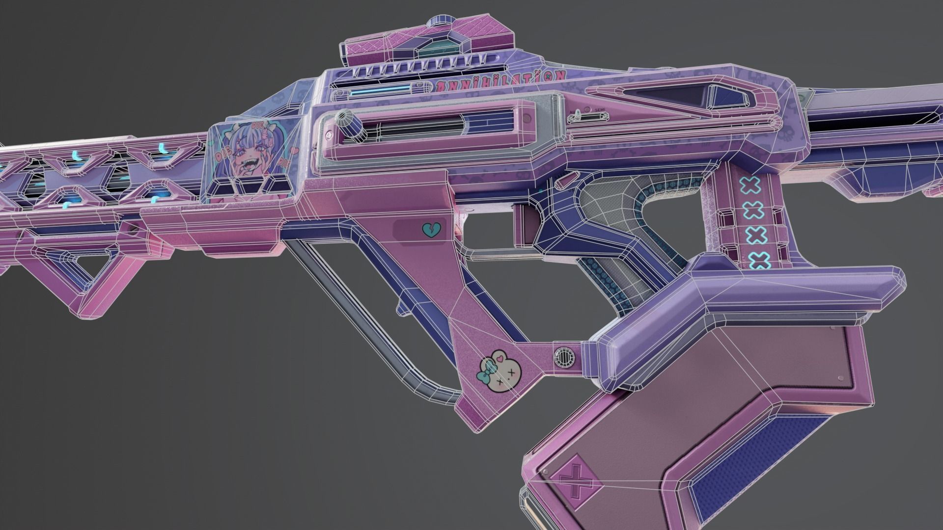 Pink Sci-Fi Assault Rifle Low-poly 3D model_19