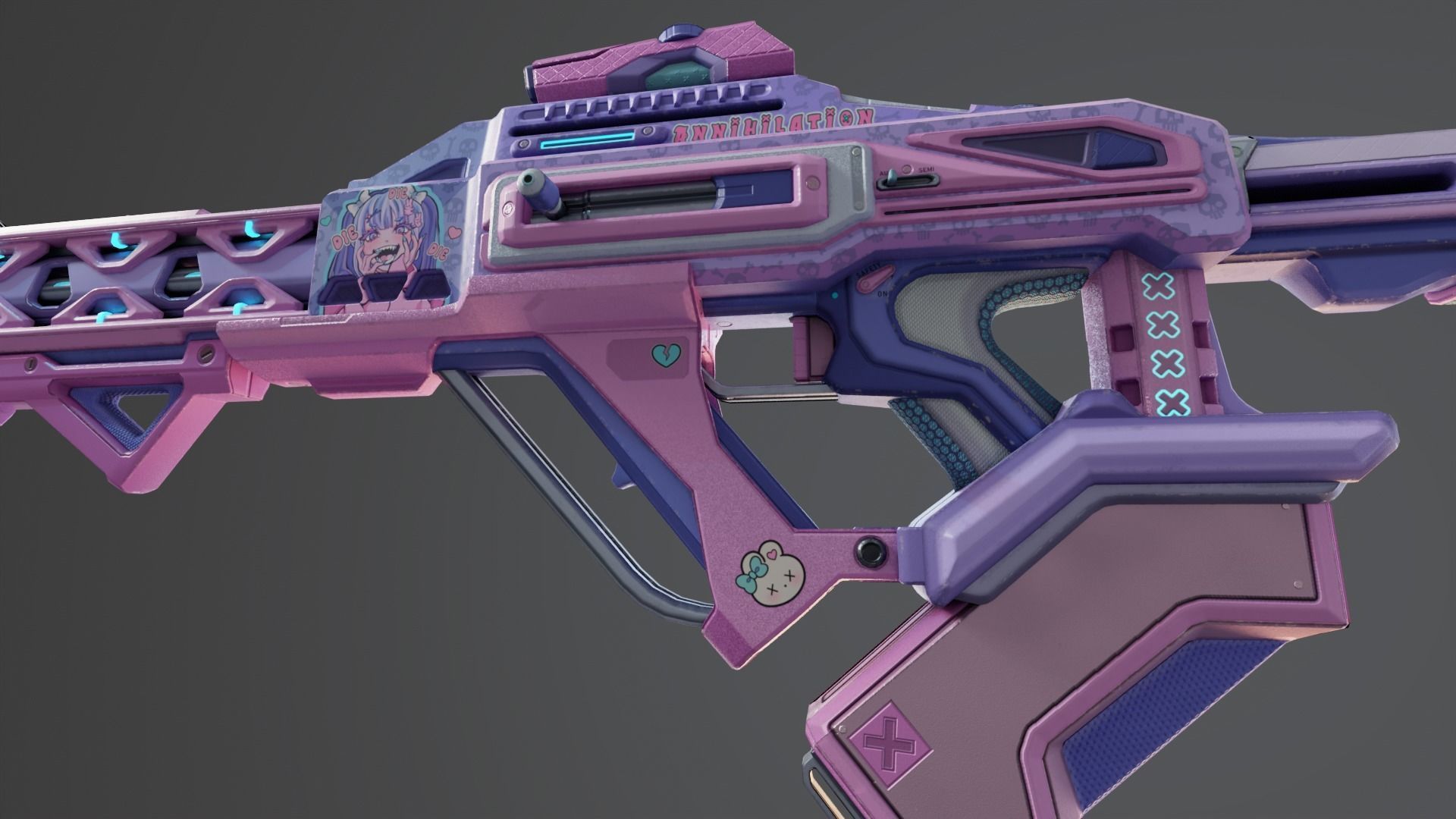 Pink Sci-Fi Assault Rifle Low-poly 3D model_18