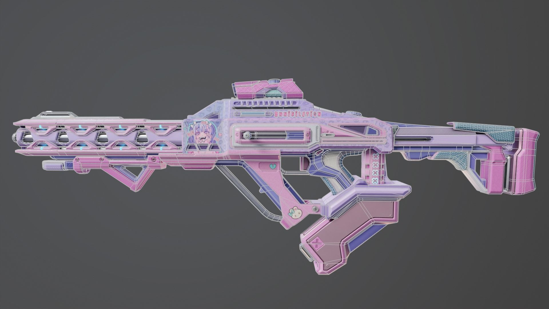 Pink Sci-Fi Assault Rifle Low-poly 3D model_17