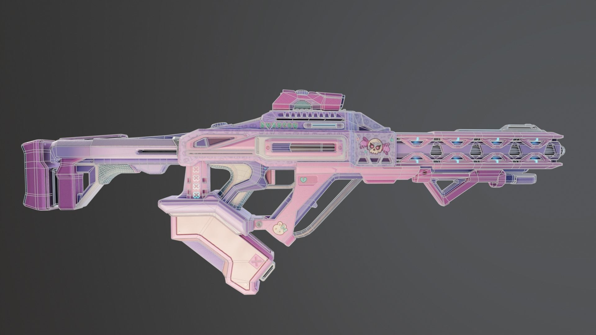 Pink Sci-Fi Assault Rifle Low-poly 3D model_3