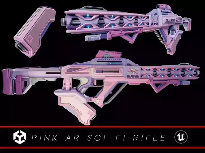 Pink Sci-Fi Assault Rifle Low-poly 3D model