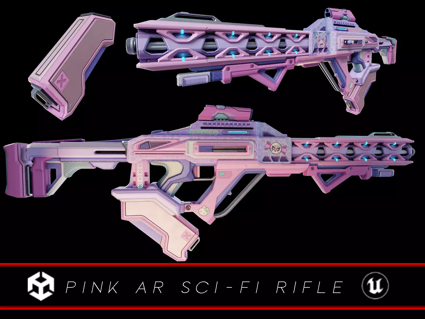 Pink Sci-Fi Assault Rifle Low-poly 3D model_0